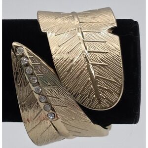 Bracelet Bangled Hinged Goldtone Leaf w/Rhinestones 7.5in See Measurements  0122